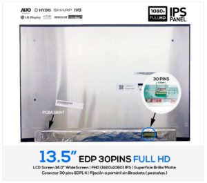 PANTALLA 13.5 LED FULL HD 30 PINS IPS PCBA BENT SIN BRACKETS