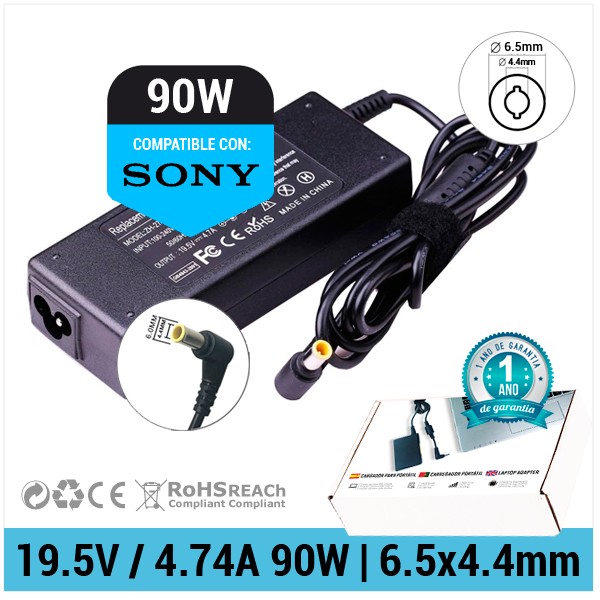 CARGADOR SONY COMPATIBLE | 19.5V / 4.74A | 6.5 x 4.4mm | 90W