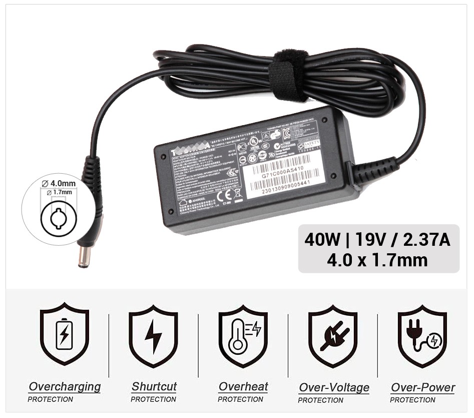 CARGADOR TOSHIBA COMPATIBLE | 19V / 2.37A | 4.0 x 1.7mm | 45W