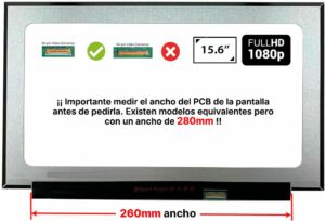 PANTALLA 15.6 FULL HD EDP 30 PINS NARROW 350MM | SIN BRACKETS ( LONGITUD PCB 260mm )