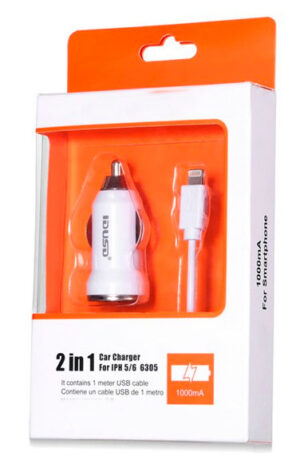 CARGADOR LIGHTNING IPHONE 5/6 2 EN 1 COCHE | BLANCO