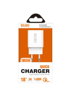 CARGADOR RÁPIDO QC3.0 3.0A 18W IDUSD D50B