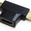 ADAPTADOR HDMI HEMBRA TIPO T 2 EN 1 CON MINI HDMI MACHO Y MICRO HDMI MACHO