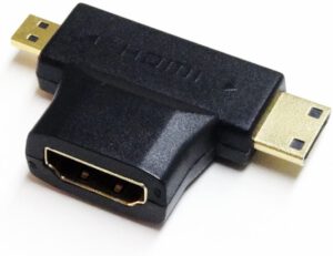 ADAPTADOR HDMI HEMBRA TIPO T 2 EN 1 CON MINI HDMI MACHO Y MICRO HDMI MACHO