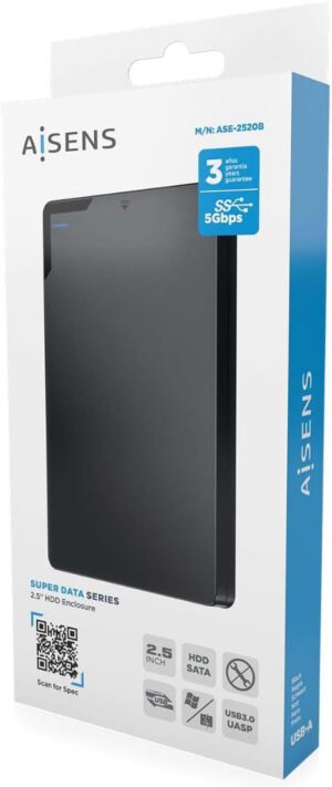 CAJA EXTERNA AISENS ASE-2520B DISCOS HDD/SSD SATA 2.5 · USB 3.0 (USB3.1 GEN1)