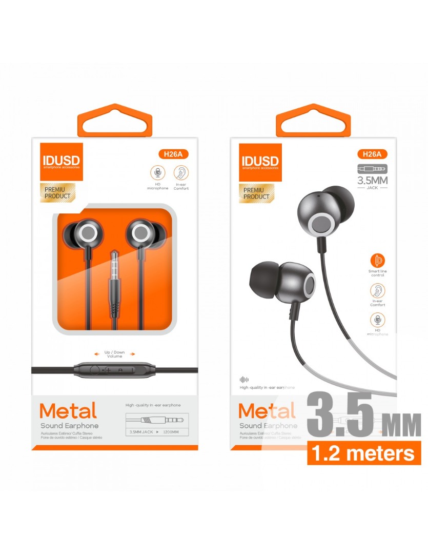 AURICULARES METAL 3.5MM NEGRO | H26A