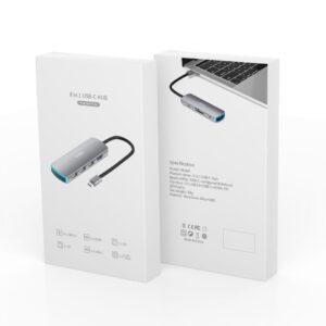 ADAPTADOR 8 EN 1 TIPO C A HUB CON PUERTOS TIPO C / PD / USB3.0 / HDMI / SD / TF / AUDIO | BASIX MATE 8