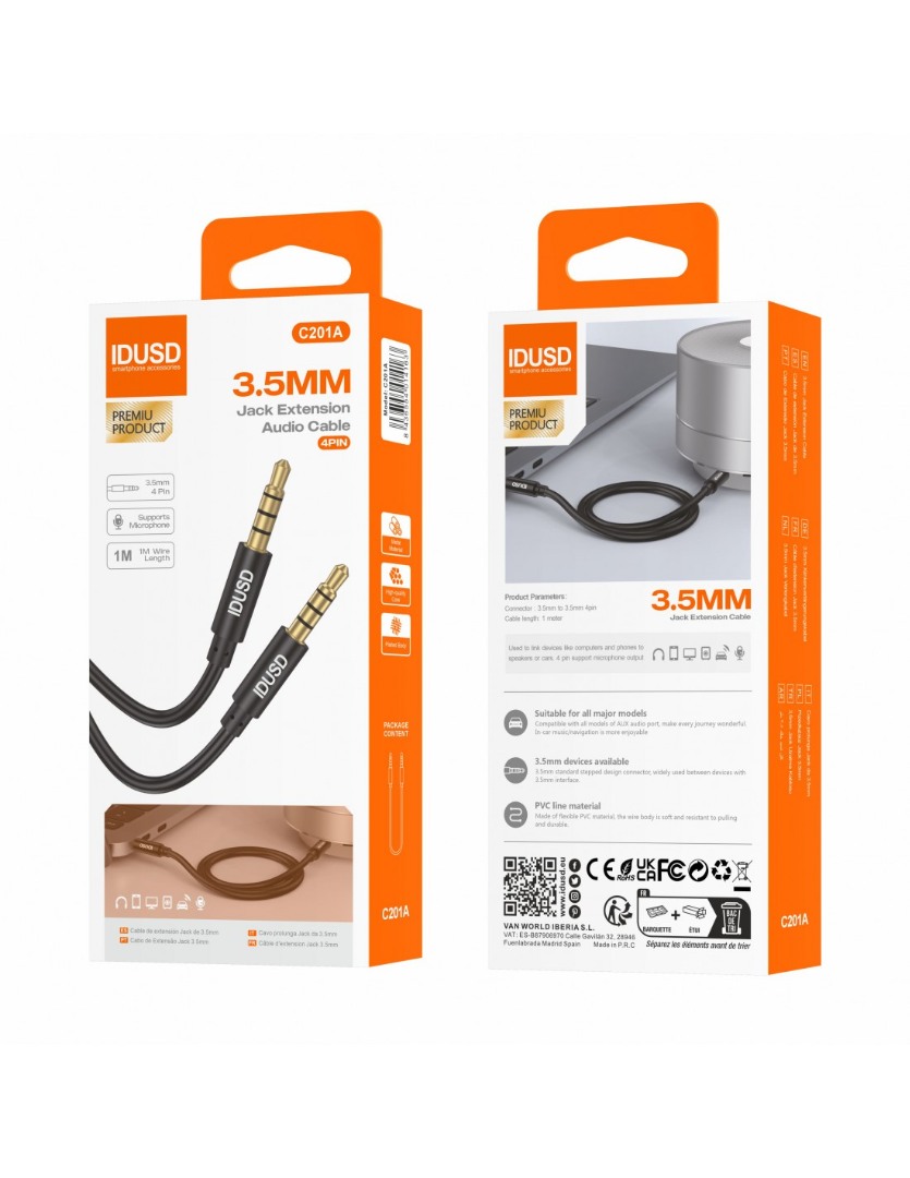 CABLE AUDIO PVC 3.5MM 4PIN M/M 1M | C201A