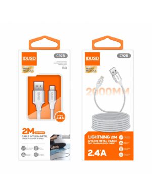 CABLE NYLON TRENZADO LIGHTNING 2M 2.4A COLOR BLANCO | C92B