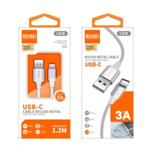 CABLE NYLON TRENZADO TIPO USB-C CARGA RAPIDA 3A 1.2M BLANCO | C83B