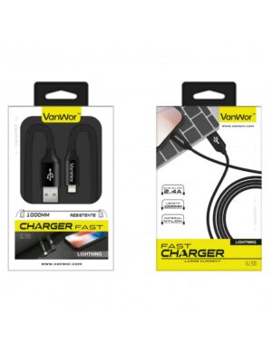 CABLE APPLE LIGHTNING 1METRO 2.4A NYLON NEGRO | L-12