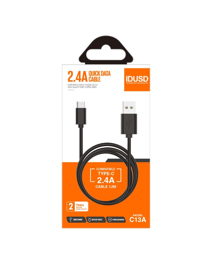 CABLE TIPO C 1.2M 2.4A NEGRO | C13A