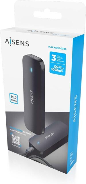 CAJA EXTERNA AISENS ASM2-024B DISCOS SSD M.2 (NGFF) NVMe · USB 3.2 TIPO C