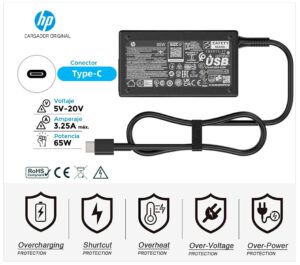 CARGADOR HP 65W USB-C · 5V/3A 9V/3A 12V/5A 15V/4.33A 20V/3.25A