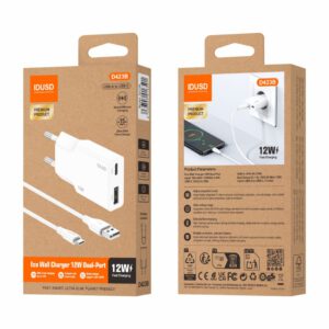 CARGADOR ECO 12W CON UN PUERTO USB-A Y UN PUERTO USB-C CON CABLE USB-A A USB-C · IDUSD D423B