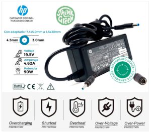 CARGADOR HP ORIGINAL | 19.5V / 4.62A CON ADAPTADOR 4.5 x 3.0mm ( PUNTA AZUL ) | 90W REACONDICIONADO