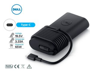CARGADOR DELL 65W TIPO C ORIGINAL · 5V/3A 9V/3A 15/3A 20V/3.5A · TIPO OVAL