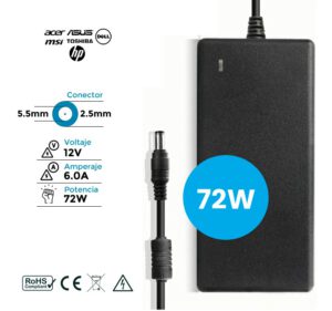 CARGADOR 72W · 12V / 6.0A · 5.5mm x 2.5mm