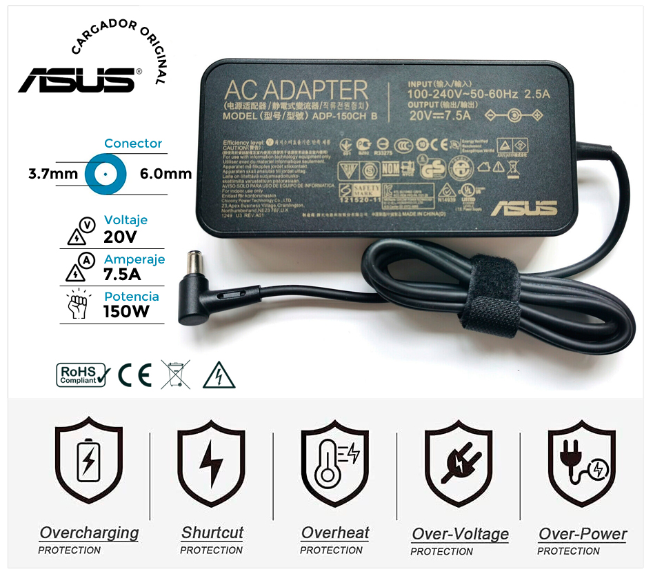 CARGADOR ASUS ORIGINAL | 20V / 7.5A | 6.0 x 3.7mm | 150W