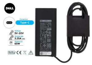 CARGADOR DELL 65W TIPO C ORIGINAL · 5V/3A 9V/3A 15/3A 20V/3.5A · VT148 WMDHR 0VT148 0WMDHR