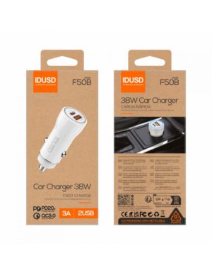 CARGADOR COCHE CARGA RAPIDA PD + QC 38W 3A BLANCO | F50B