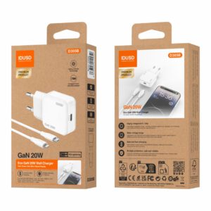 CARGADOR RÁPIDO GaN PD 20W UN PUERTO TIPO C + CABLE PD LIGHTNING IDUSD D305B
