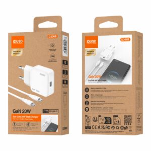 CARGADOR RÁPIDO GaN PD 20W UN PUERTO TIPO C+ CABLE PD USB-C IDUSD D306B