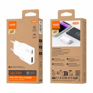 CARGADOR GaN PD20W CON UN PUERTO USB-A Y UN PUERTO USB-C · IDUSD D450B