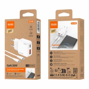 CARGADOR RÁPIDO GaN PD 20W UN PUERTO TIPO C+ CABLE PD USB-C D316B