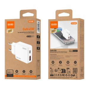 CARGADOR RÁPIDO GaN PD 45W CON UN PUERTO TIPO C Y UN PUERTO USB-A · IDUSD D330B