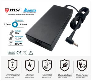 CARGADOR MSI/DELTA 200W ORIGINAL | 20V / 10.0A | 4.5 x 3.0mm
