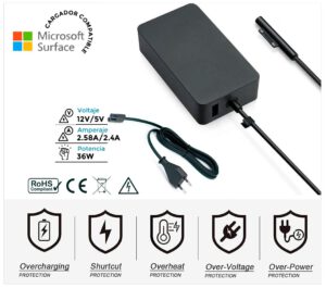CARGADOR COMPATIBLE MICROSOFT SURFACE PRO 3/4 12V/2.58A 5V/2.4A 36W ( INCLUYE CABLE DE CORRIENTE )