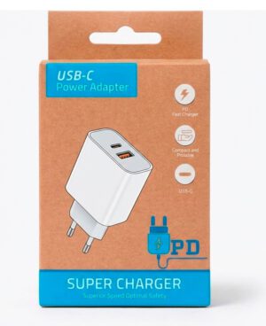 CARGADOR RÁPIDO PD FAST CHARGER OEM 25W 5-12V 2.08A CON UN PUERTO USB-C Y UN PUERTO USB-A