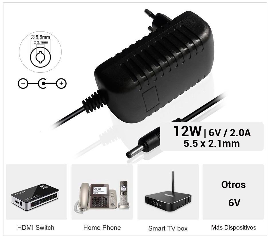 CARGADOR 12W 6V / 2A | 5.5 x 2.1MM