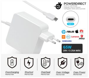 CARGADOR COMPATIBLE USB-C 65W DIRECTO A PARED COLOR BLANCO