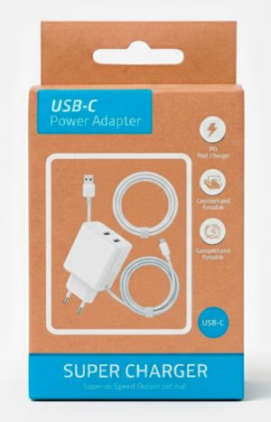 CARGADOR RÁPIDO PD FAST CHARGER OEM 25W 5-12V 2.08A CON UN PUERTO USB-C Y UN PUERTO USB-A + CABLE 1M TIPO USB-C + CABLE 1M TIPO USB-A A UCB-C