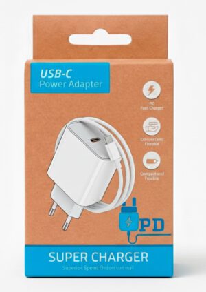 CARGADOR RÁPIDO PD FAST CHARGER OEM 20W 5-12V 1.67A CON UN PUERTO USB-C + CABLE 1M TIPO USB-C