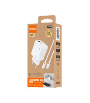 CARGADOR RÁPIDO GaN PD 30W DOS PUERTOS USB-C + CABLE PD USB-C IDUSD D206B