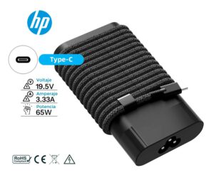 CARGADOR HP 65W USB-C · 5V/3A 9V/3A 12V/5A 15V/4.33A 20V/3.25A TIPO OVAL