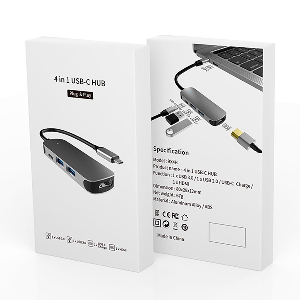 ADAPTADOR 4 EN 1 TIPO C A HUB CON PUERTOS TIPO C / USB 2.0 / USB3.0 / HDMI | BASIX BX4H