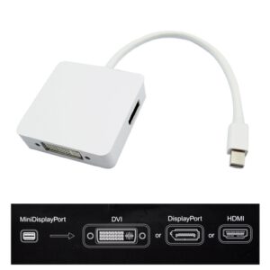 ADAPTADOR 3 EN 1 MINI DP DISPLAYPORT A HDMI / DVI / DISPLAYPORT | BLANCO
