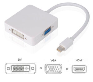 ADAPTADOR 3 EN 1 MINI DP DISPLAYPORT A HDMI/DVI/VGA | BLANCO