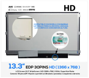 PANTALLA 13.3" | HD LED SLIM | 30 PINS | BARRAS LATERALES