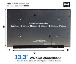 PANTALLA 13.3" LED WQXGA 40 PINS SIN BRACKETS