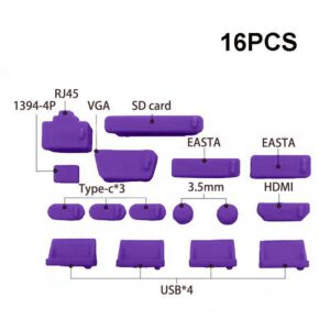 PACK DE 16 TAPONES ANTIPOLVO PARA PUERTOS DE PORTATIL COLOR PÚRPURA