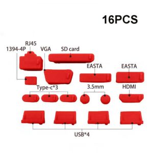 PACK DE 16 TAPONES ANTIPOLVO PARA PUERTOS DE PORTATIL COLOR ROJO