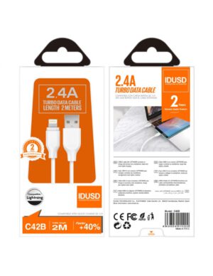 TURBO CABLE LIGHTNING 2M 2.4A BLANCO IDUSD C42B