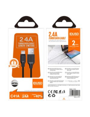 CABLE MICRO USB 2M 2.4A | NEGRO