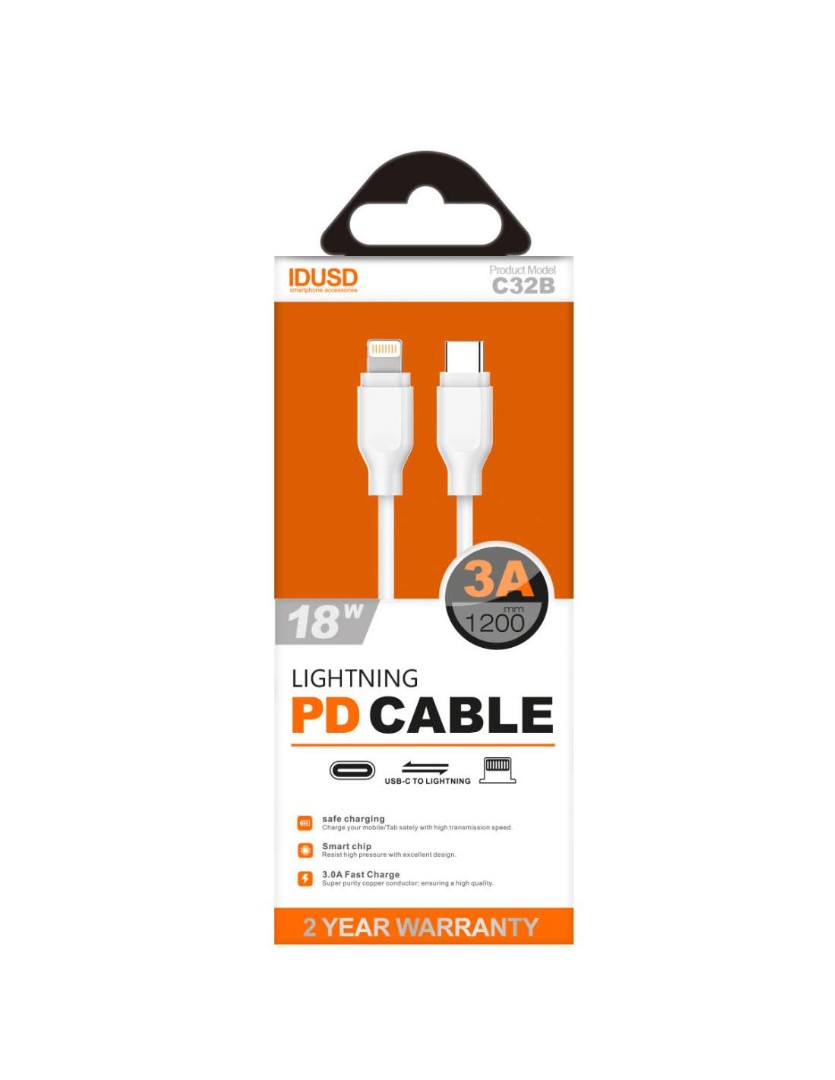 PD CABLE TIPO C A LIGHTNING 1.2M 3A BLANCO | C32B