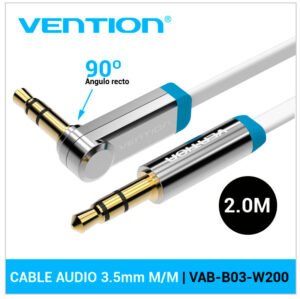 VENTION CABLE DE AUDIO M/M JACK 3.5MM | CONECTOR 90º | 2.0M | VAB-B03-W200